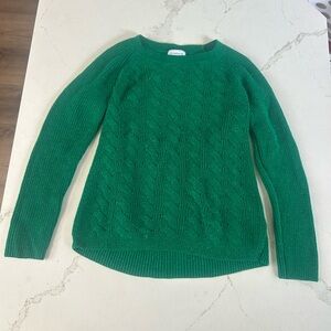 Liz Claiborne Emerald Green Cable Knit Sweater Metallic Thread Crew Neck Size M